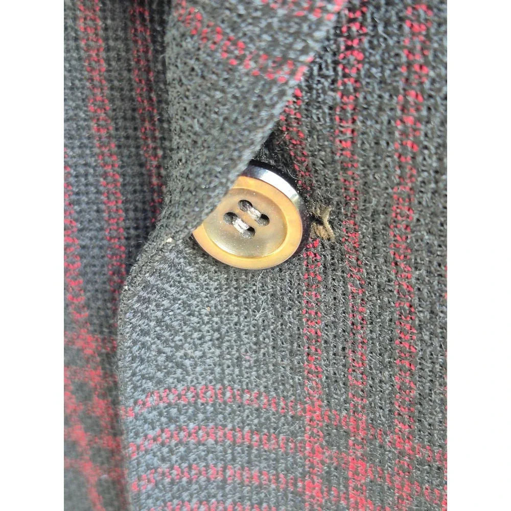 Hickey Freeman Customized Mens Plaid Blazer Sport Coat Black Red Sz 44 R‎ VTG